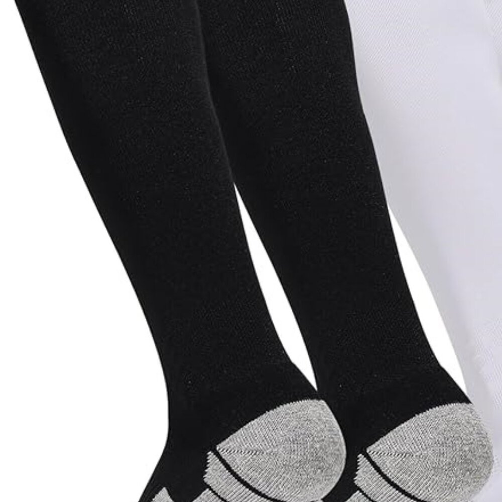 XL Cushioned Compression Knee High Sports Socks - 2 Pairs - Black